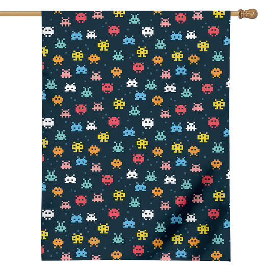 8-Bit Video Game Monsters Pattern Print House Flag