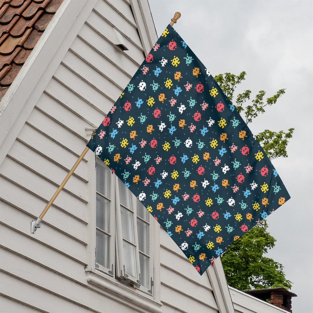 8-Bit Video Game Monsters Pattern Print House Flag