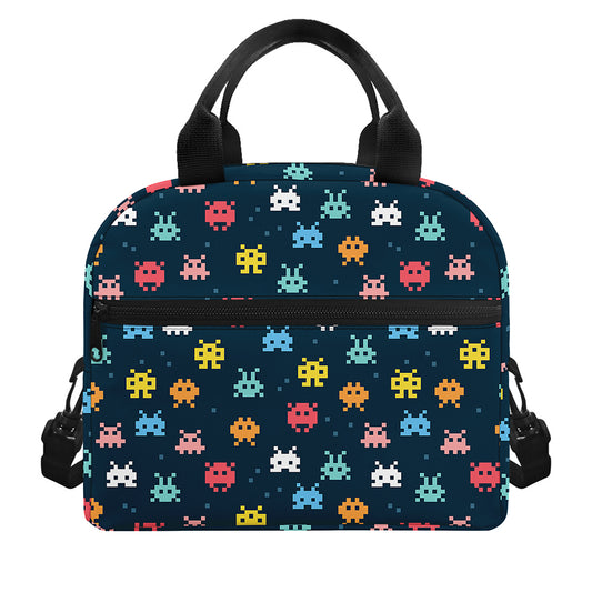 8-Bit Video Game Monsters Pattern Print Insulated Lunch Bag