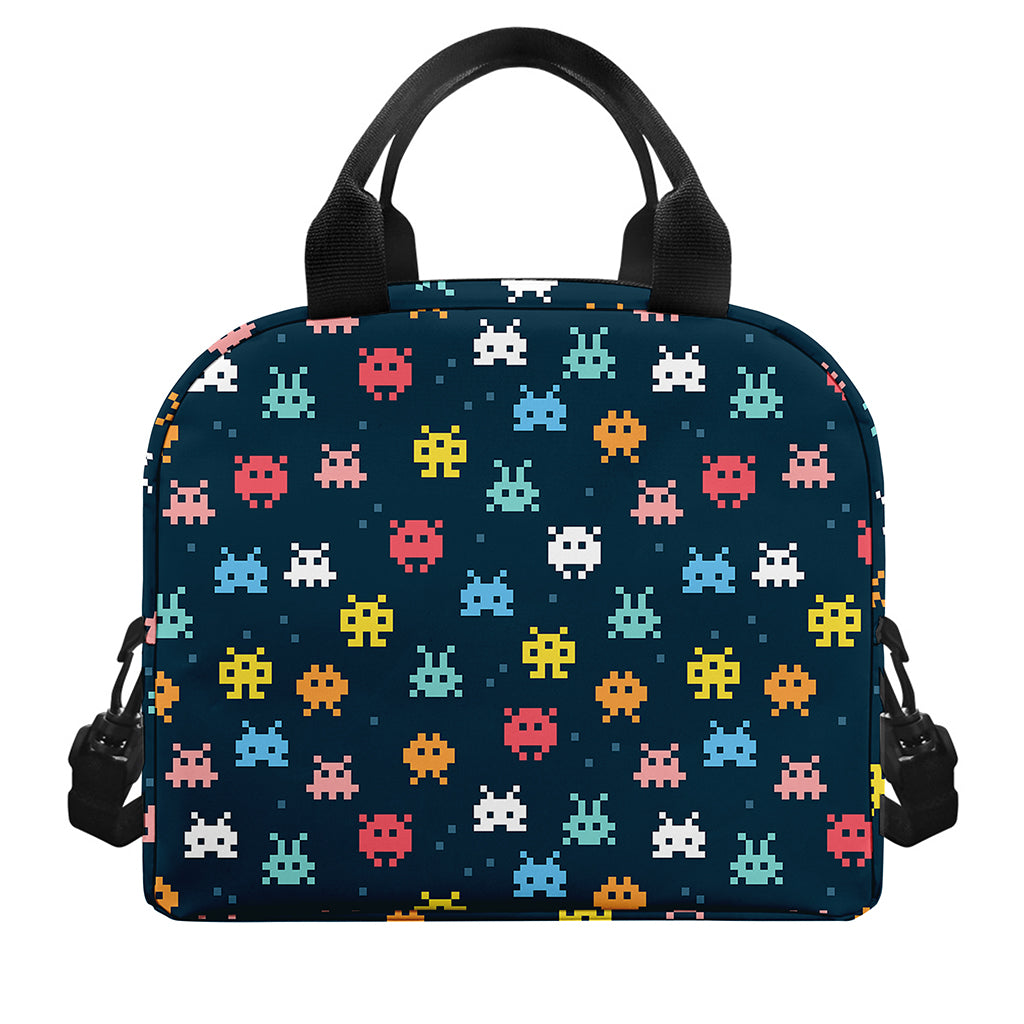 8-Bit Video Game Monsters Pattern Print Insulated Lunch Bag