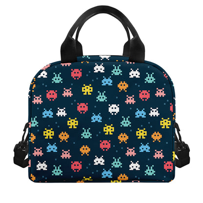 8-Bit Video Game Monsters Pattern Print Insulated Lunch Bag