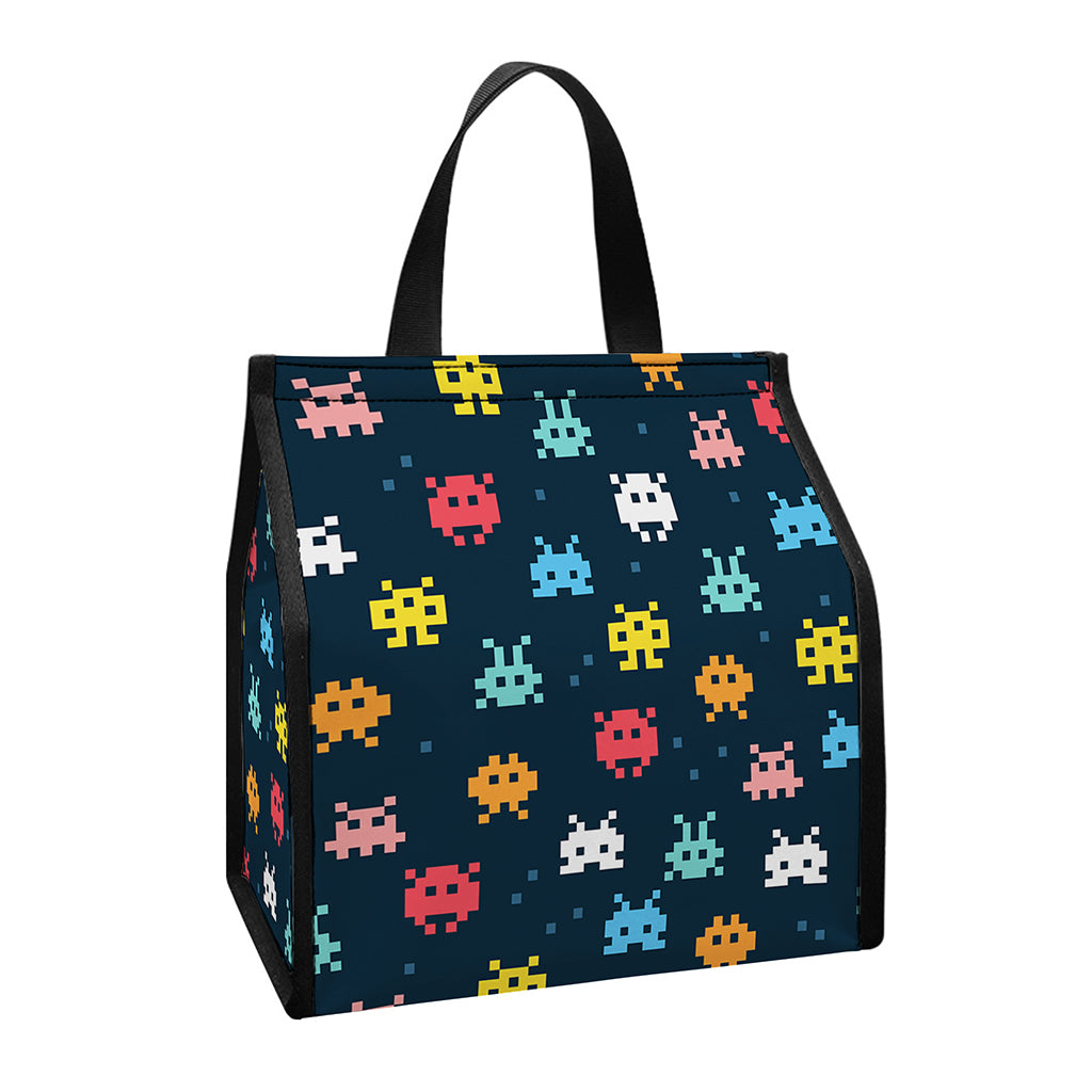 8-Bit Video Game Monsters Pattern Print Insulated Lunch Tote