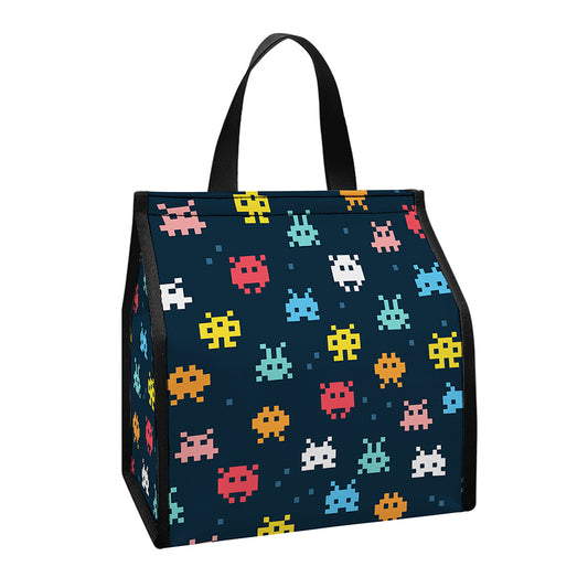 8-Bit Video Game Monsters Pattern Print Insulated Lunch Tote