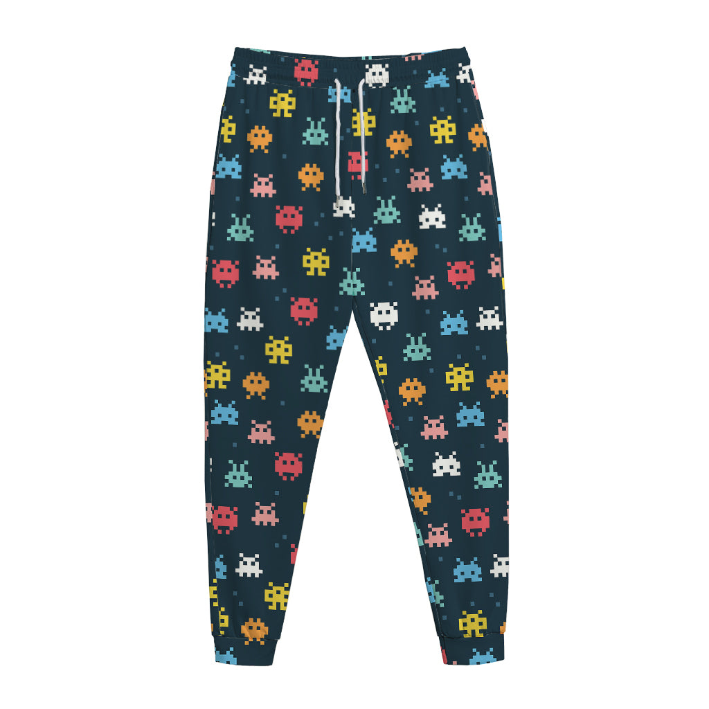 8-Bit Video Game Monsters Pattern Print Jogger Pants