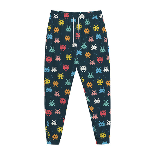 8-Bit Video Game Monsters Pattern Print Jogger Pants