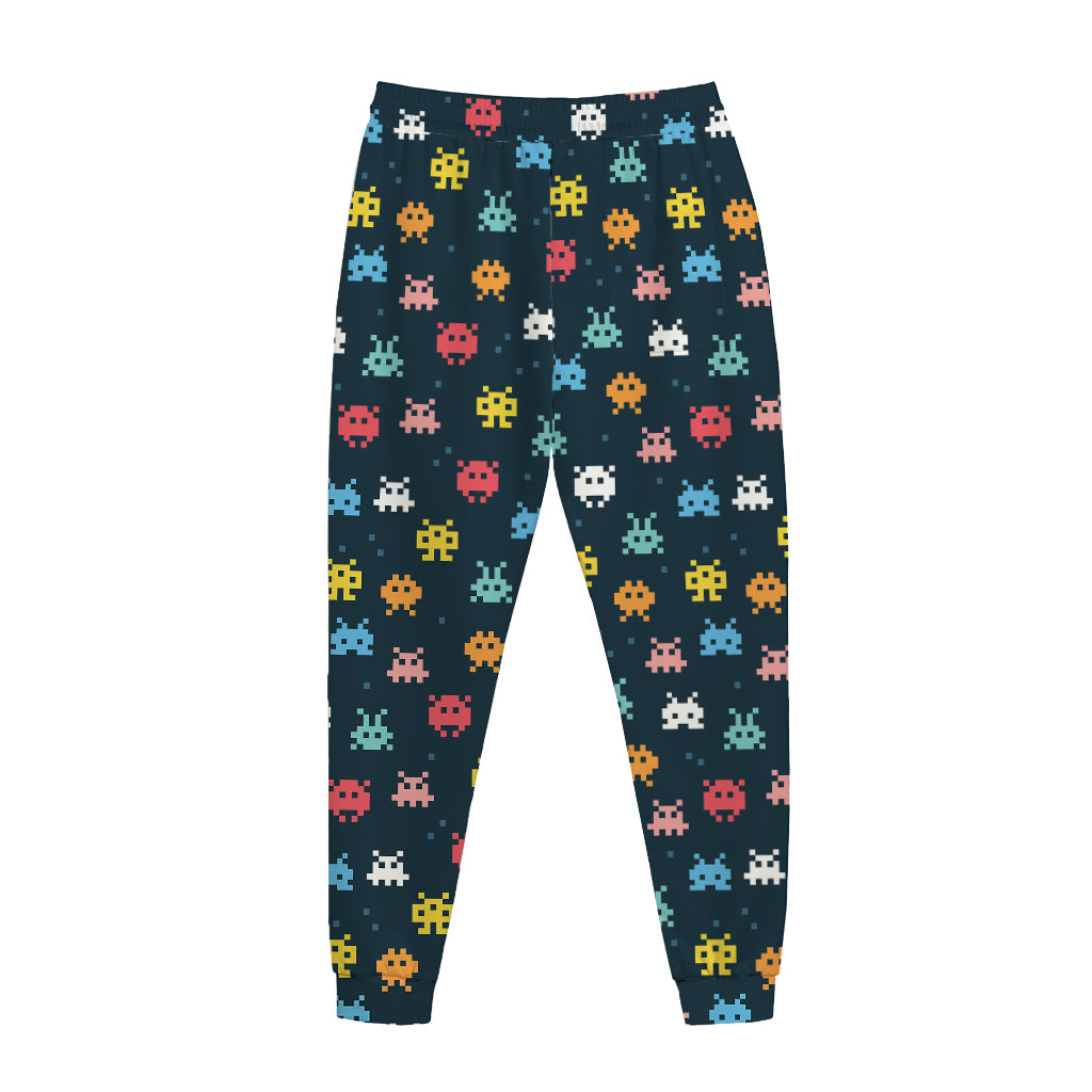 8-Bit Video Game Monsters Pattern Print Jogger Pants