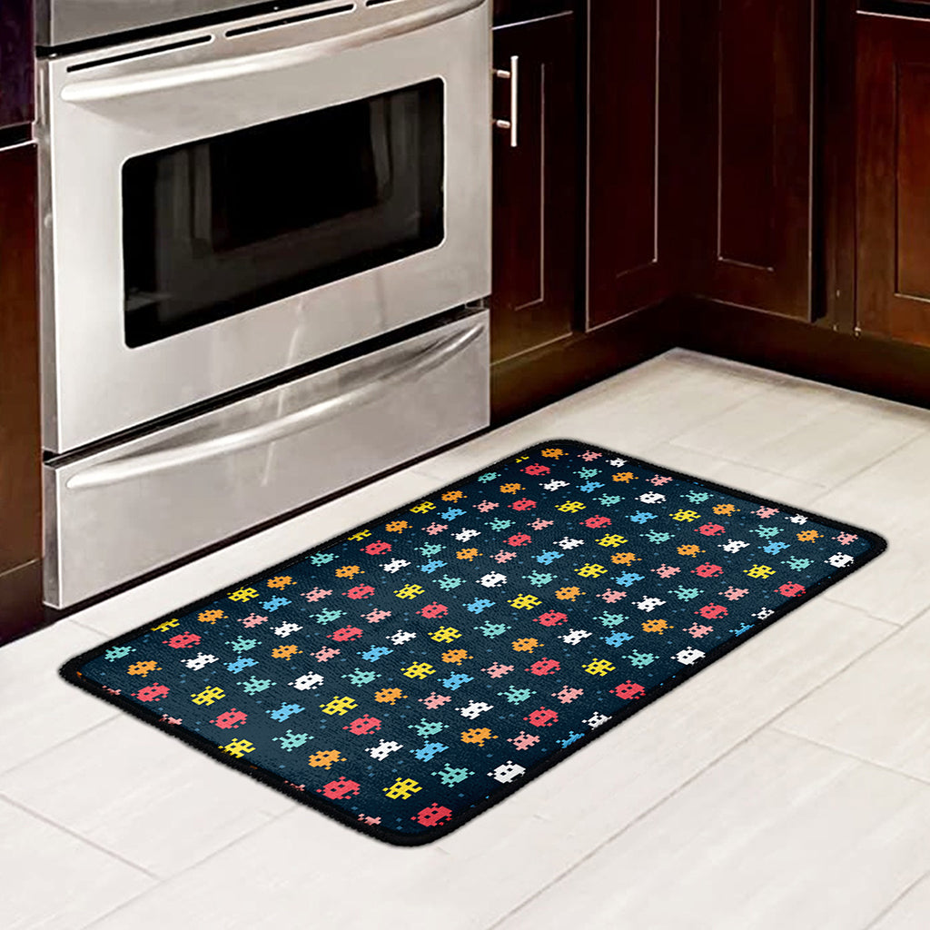 8-Bit Video Game Monsters Pattern Print Kitchen Mat