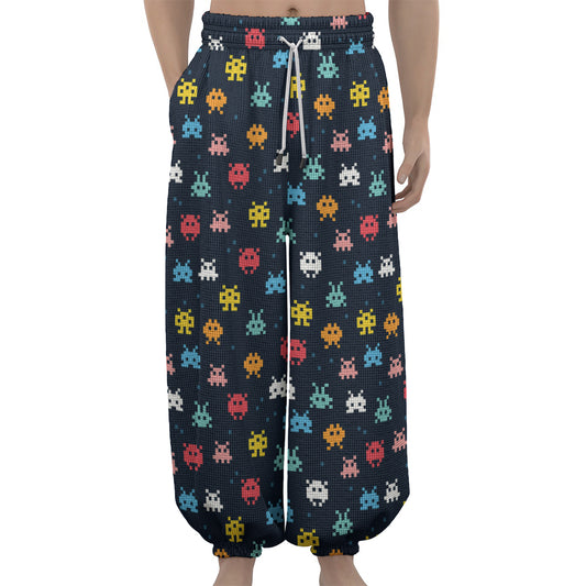 8-Bit Video Game Monsters Pattern Print Lantern Pants