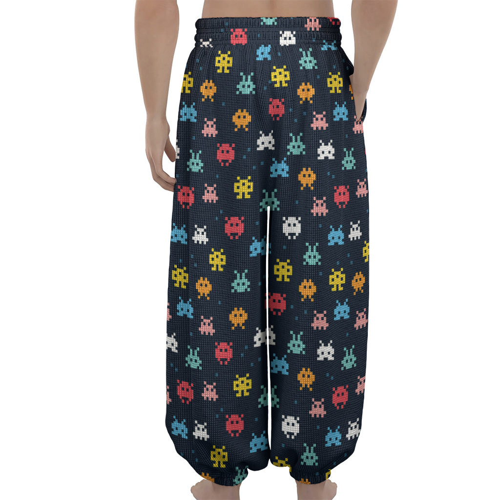 8-Bit Video Game Monsters Pattern Print Lantern Pants