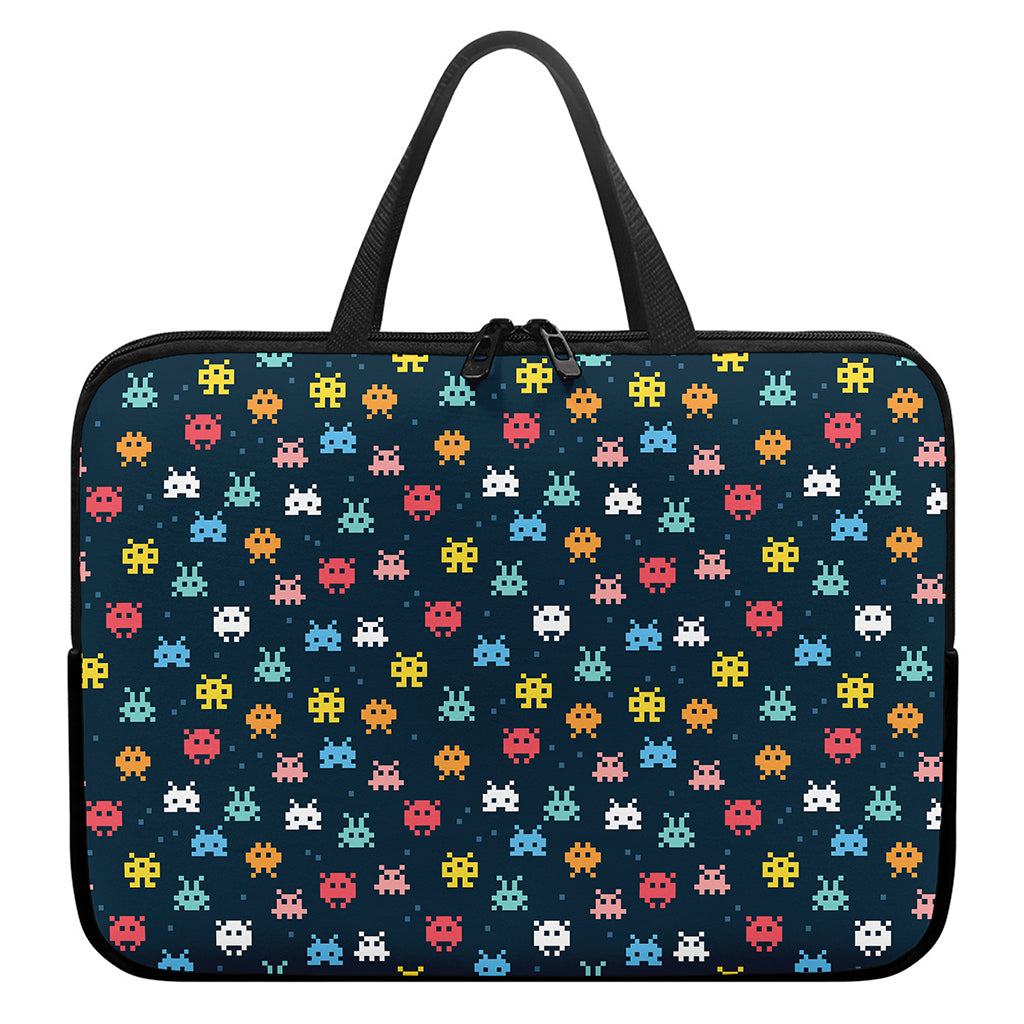 8-Bit Video Game Monsters Pattern Print Laptop Sleeve With Handle