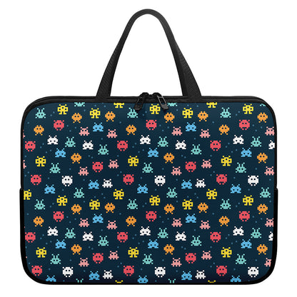 8-Bit Video Game Monsters Pattern Print Laptop Sleeve With Handle