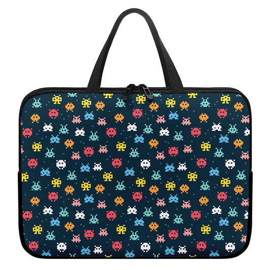 8-Bit Video Game Monsters Pattern Print Laptop Sleeve With Handle