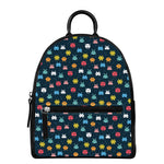 8-Bit Video Game Monsters Pattern Print Leather Backpack