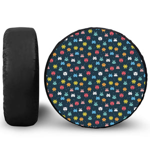 8-Bit Video Game Monsters Pattern Print Leather Spare Tire Cover