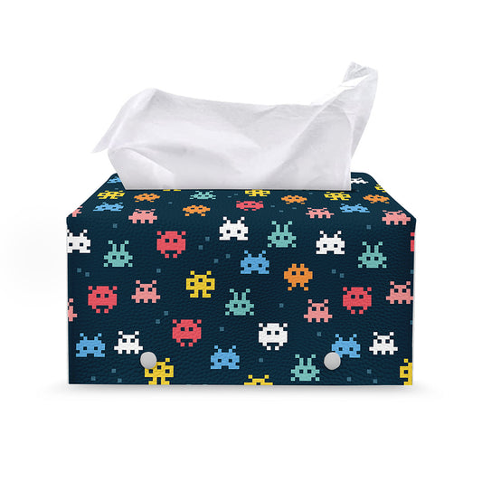 8-Bit Video Game Monsters Pattern Print Leather Tissue Box Cover