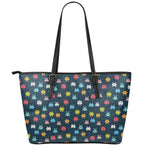 8-Bit Video Game Monsters Pattern Print Leather Tote Bag