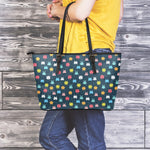 8-Bit Video Game Monsters Pattern Print Leather Tote Bag