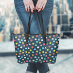 8-Bit Video Game Monsters Pattern Print Leather Tote Bag