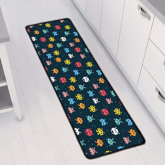8-Bit Video Game Monsters Pattern Print Long Kitchen Mat