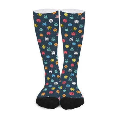 8-Bit Video Game Monsters Pattern Print Long Socks