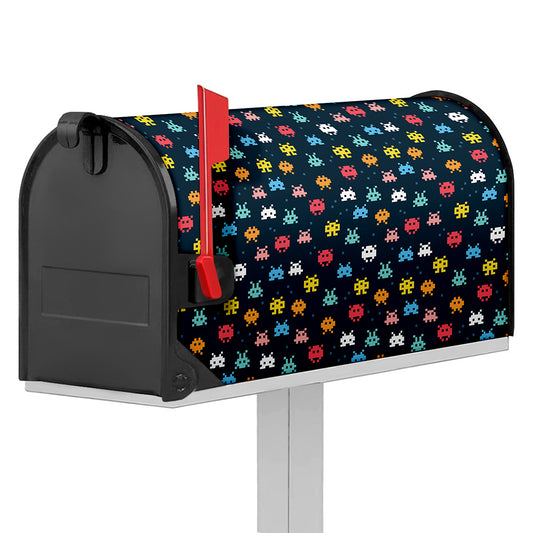 8-Bit Video Game Monsters Pattern Print Mailbox Cover