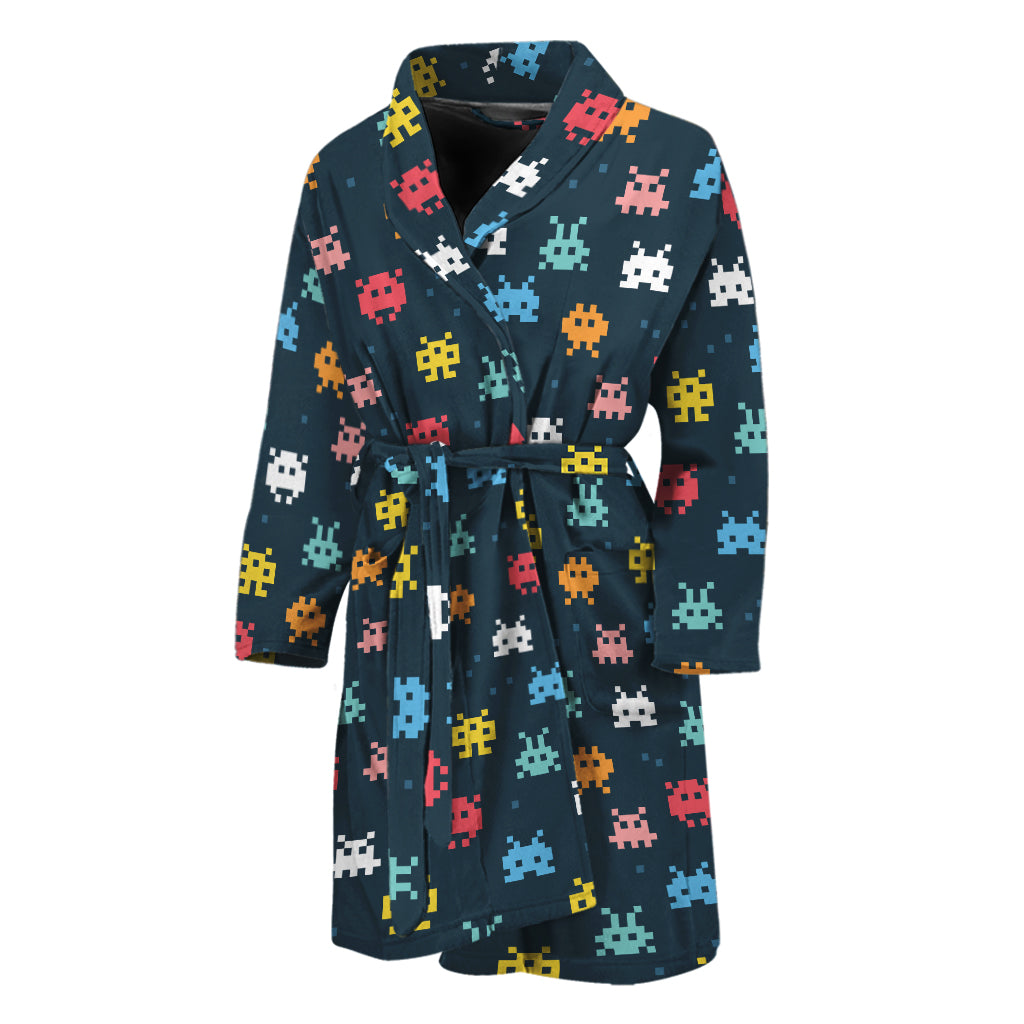 8-Bit Video Game Monsters Pattern Print Men's Bathrobe