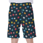 8-Bit Video Game Monsters Pattern Print Men's Beach Shorts