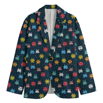 8-Bit Video Game Monsters Pattern Print Men's Blazer