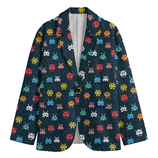 8-Bit Video Game Monsters Pattern Print Men's Blazer