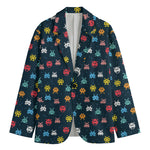 8-Bit Video Game Monsters Pattern Print Men's Blazer