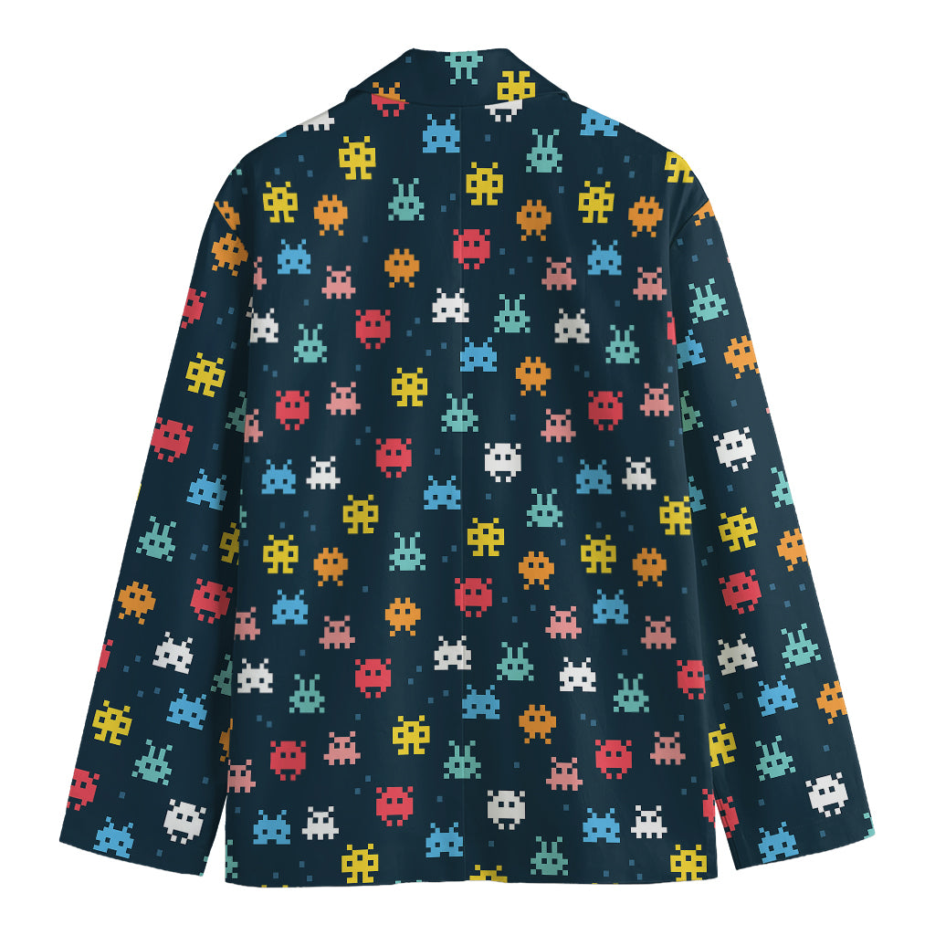 8-Bit Video Game Monsters Pattern Print Men's Blazer