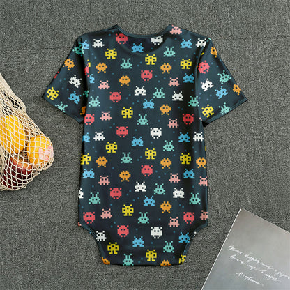 8-Bit Video Game Monsters Pattern Print Men's Bodysuit