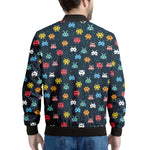 8-Bit Video Game Monsters Pattern Print Men's Bomber Jacket