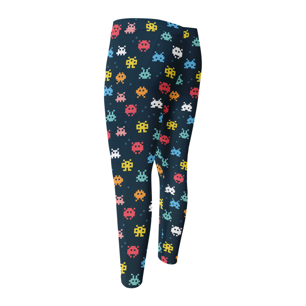 8-Bit Video Game Monsters Pattern Print Men's Compression Pants