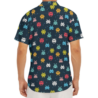 8-Bit Video Game Monsters Pattern Print Men's Deep V-Neck Shirt