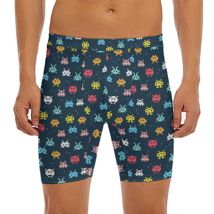 8-Bit Video Game Monsters Pattern Print Men's Long Boxer Briefs
