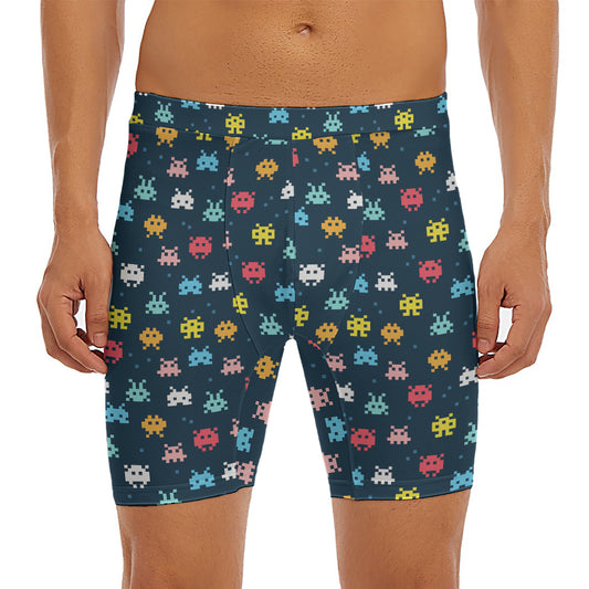 8-Bit Video Game Monsters Pattern Print Men's Long Boxer Briefs