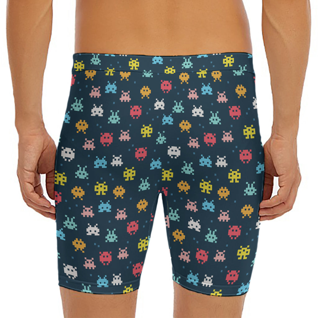 8-Bit Video Game Monsters Pattern Print Men's Long Boxer Briefs