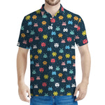 8-Bit Video Game Monsters Pattern Print Men's Polo Shirt