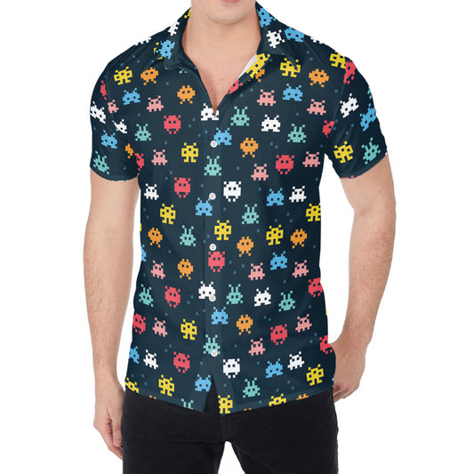 8-Bit Video Game Monsters Pattern Print Men's Shirt