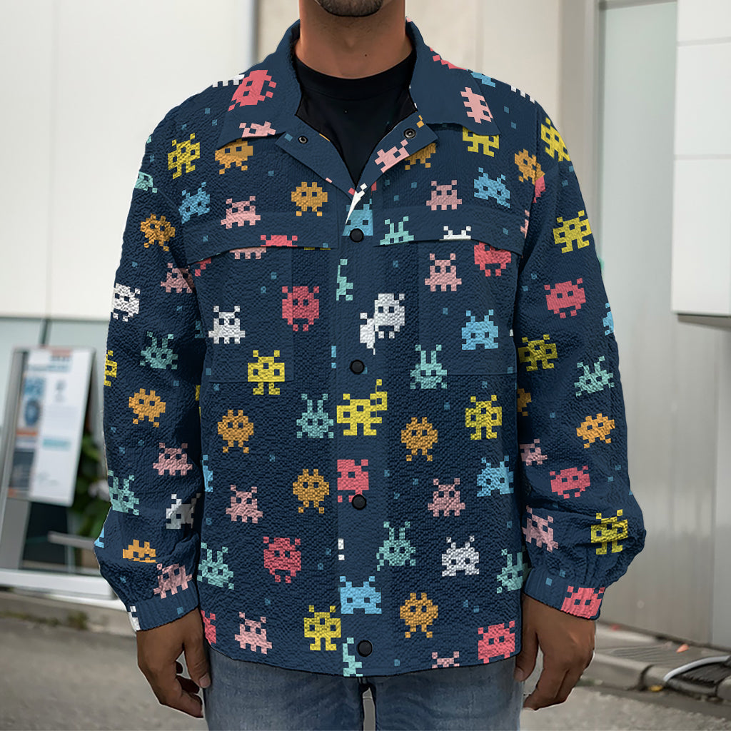 8-Bit Video Game Monsters Pattern Print Men's Shirt Jacket