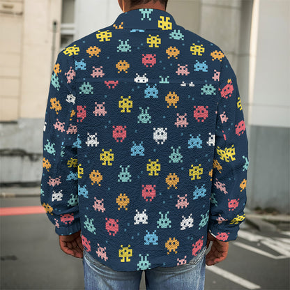 8-Bit Video Game Monsters Pattern Print Men's Shirt Jacket