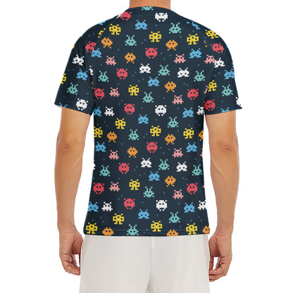 8-Bit Video Game Monsters Pattern Print Men's Short Sleeve Rash Guard