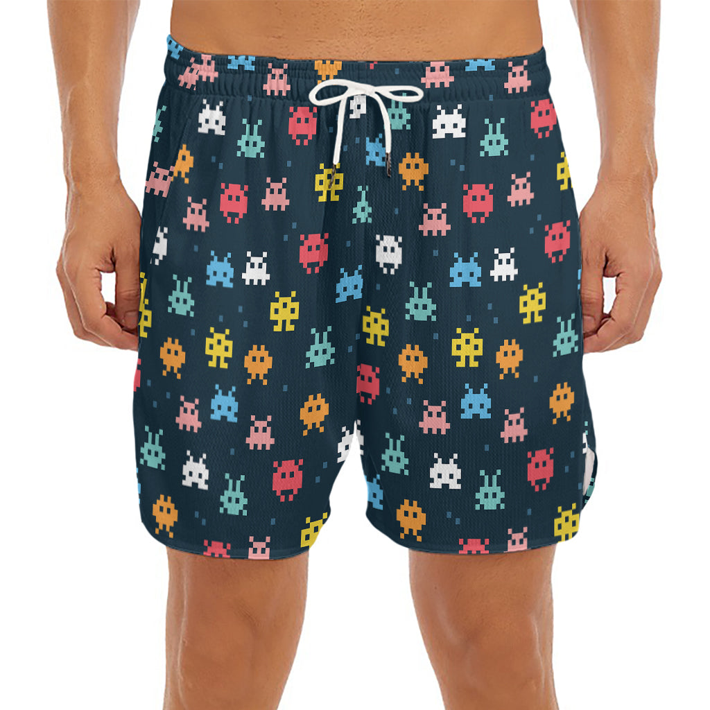 8-Bit Video Game Monsters Pattern Print Men's Split Running Shorts