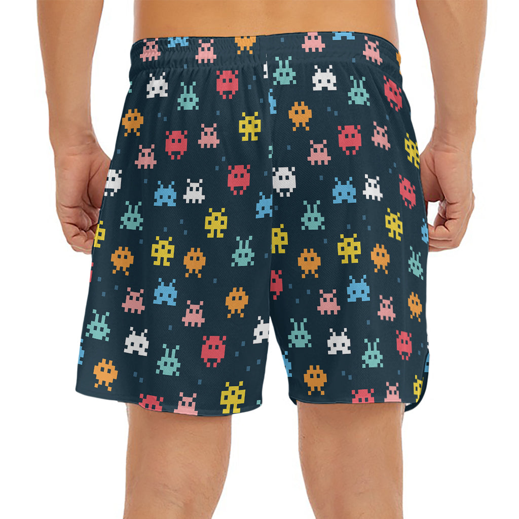 8-Bit Video Game Monsters Pattern Print Men's Split Running Shorts