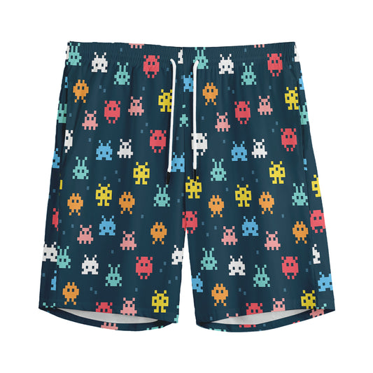8-Bit Video Game Monsters Pattern Print Men's Sports Shorts