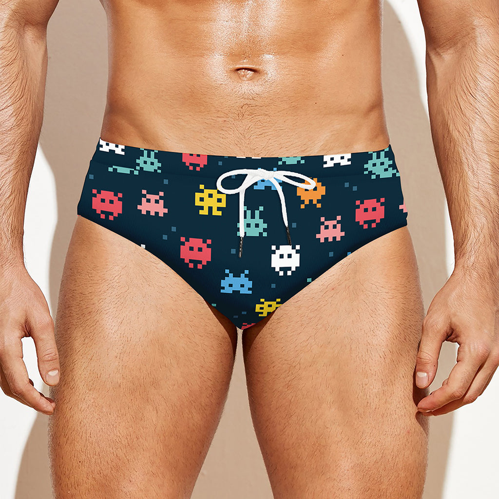 8-Bit Video Game Monsters Pattern Print Men's Swim Briefs