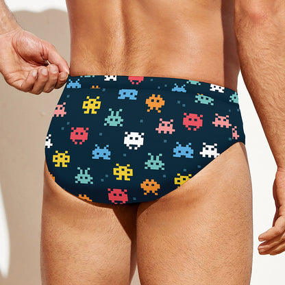 8-Bit Video Game Monsters Pattern Print Men's Swim Briefs