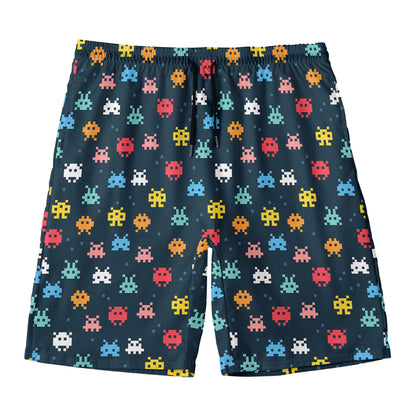 8-Bit Video Game Monsters Pattern Print Men's Swim Trunks
