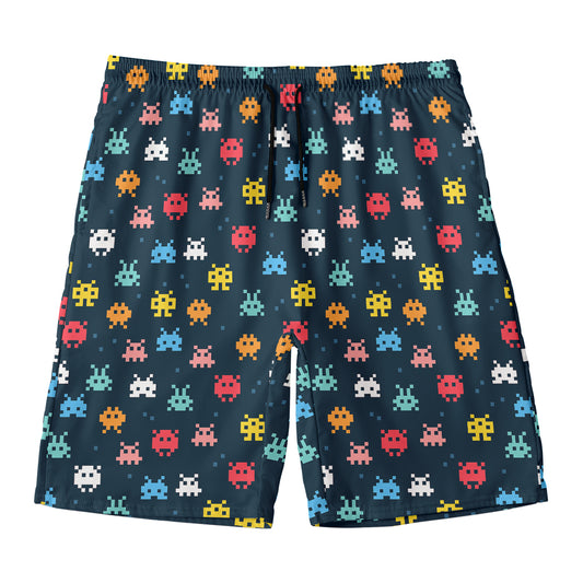 8-Bit Video Game Monsters Pattern Print Men's Swim Trunks